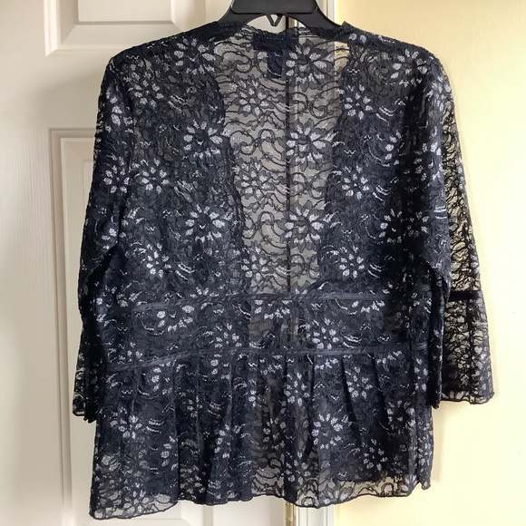 I.N.C Lace Jacket Tie Front Black Silver SZ PM - Picture 2 of 15